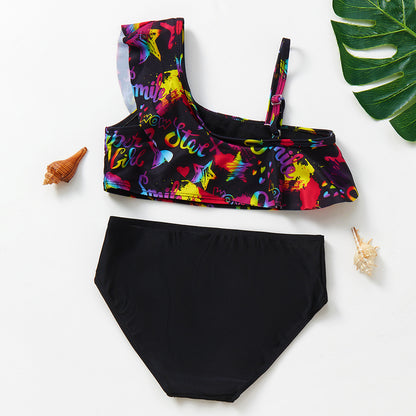 Girls' Oblique One-Shoulder Swimsuit