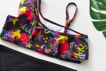Girls' Oblique One-Shoulder Swimsuit