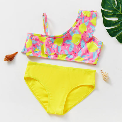Girls' Oblique One-Shoulder Swimsuit
