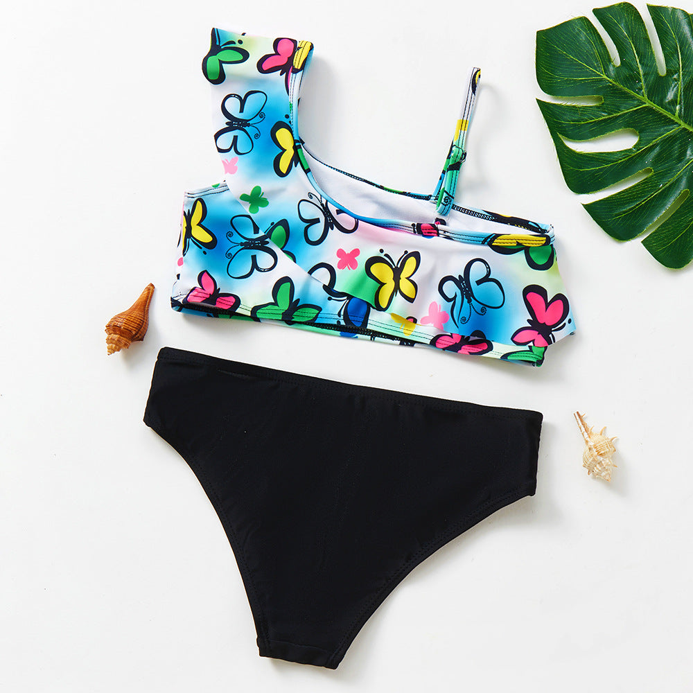 Girls' Oblique One-Shoulder Swimsuit