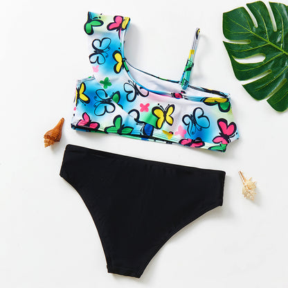 Girls' Oblique One-Shoulder Swimsuit