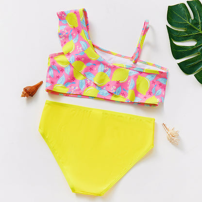 Girls' Oblique One-Shoulder Swimsuit
