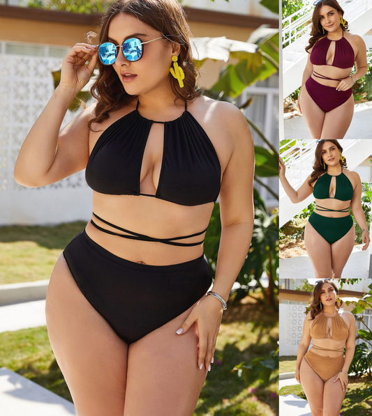 Women's Plus Size Peek-A-Boo Halter Bikini Swimsuit