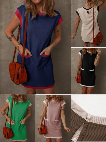 Women's Contrast Cap Sleeve Dress