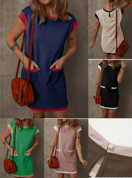 Women's Contrast Cap Sleeve Dress