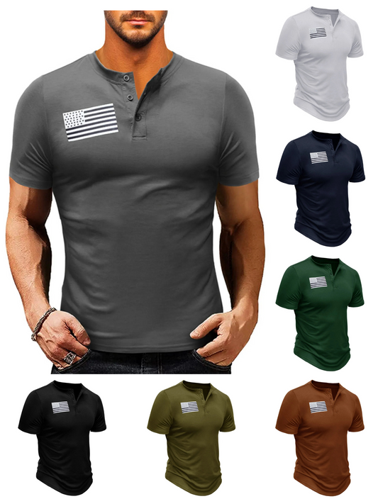 Men's American Flag Henley Shirt