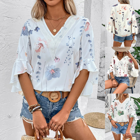 Honey Floral V-Neck Blouse
