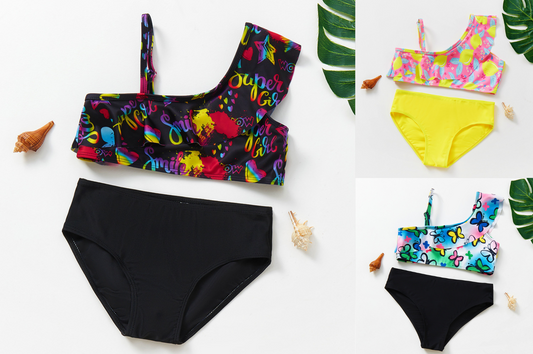 Girls' Oblique One-Shoulder Swimsuit
