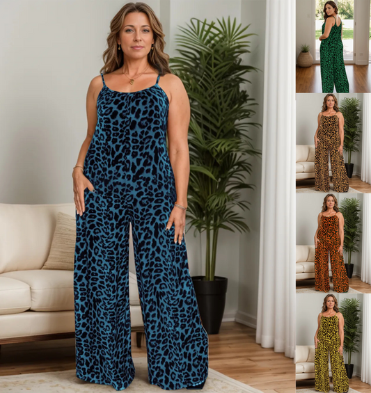 Women's Leopard Wide Leg Jumpsuit