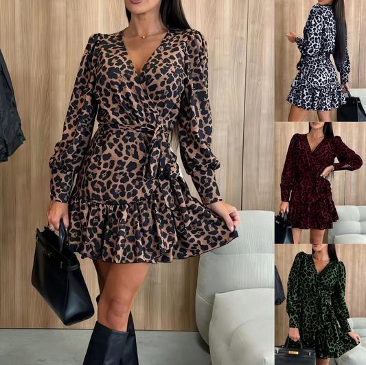 Women's Leopard Surplice Dress