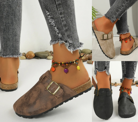 Women's Suede Buckle Clogs