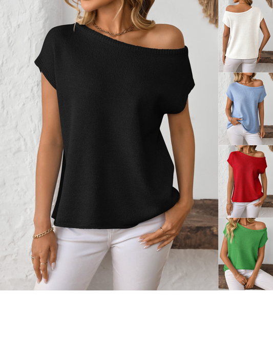Mandy Boat Neck Sweater short sleeve knit top