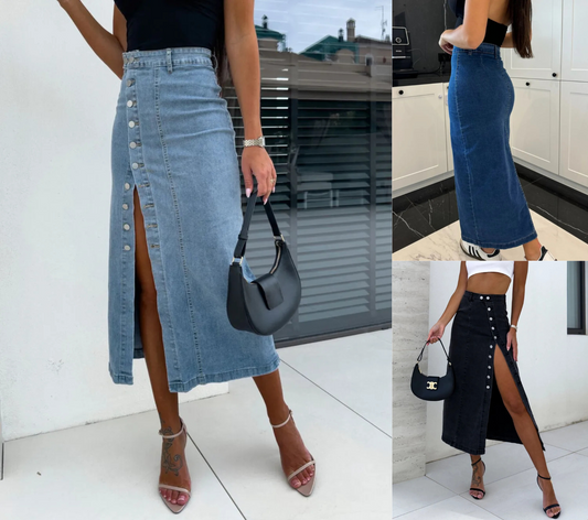 Women's Front Button Denim Skirt