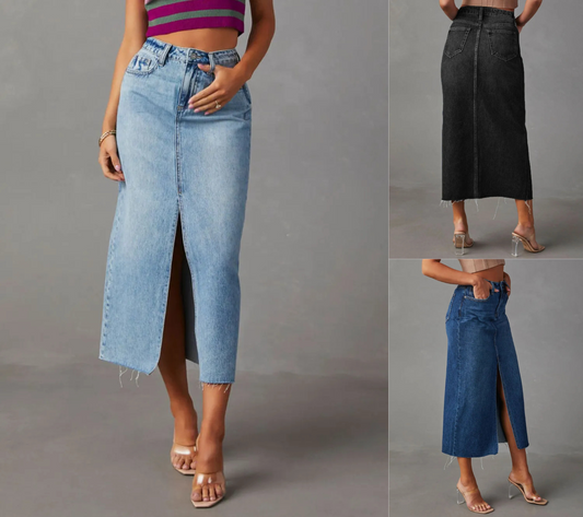 Women's Raw Hem Denim Skirt
