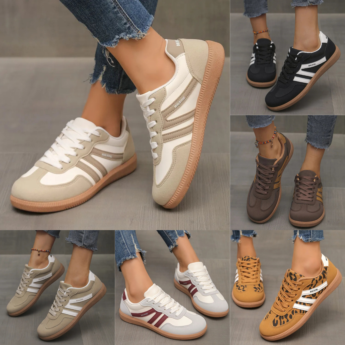 Women's Leather Striped Walking Sneakers