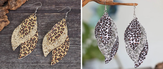 Claudia's Leather Leopard Leaf Earrings