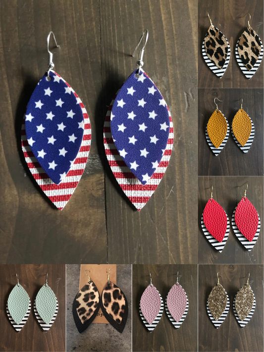 Claudia's Leather Layered Leaf Dangle Earrings
