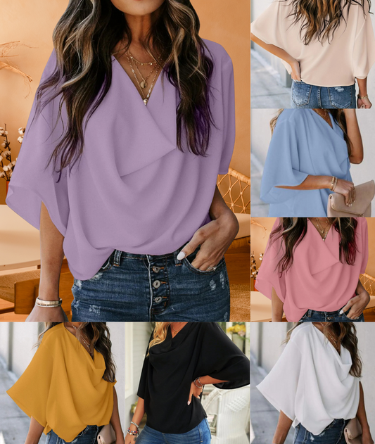 Women's Cowl 3/4 Sleeve Blouse