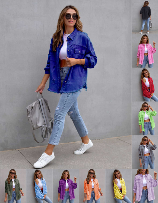 Women's Distressed Raw Hem Denim Jacket