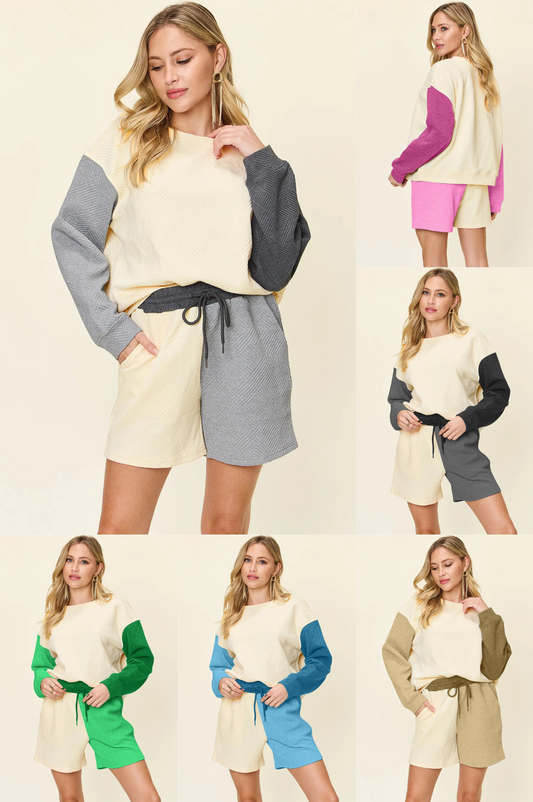 Double Take Color Block Outfit 2pcs set