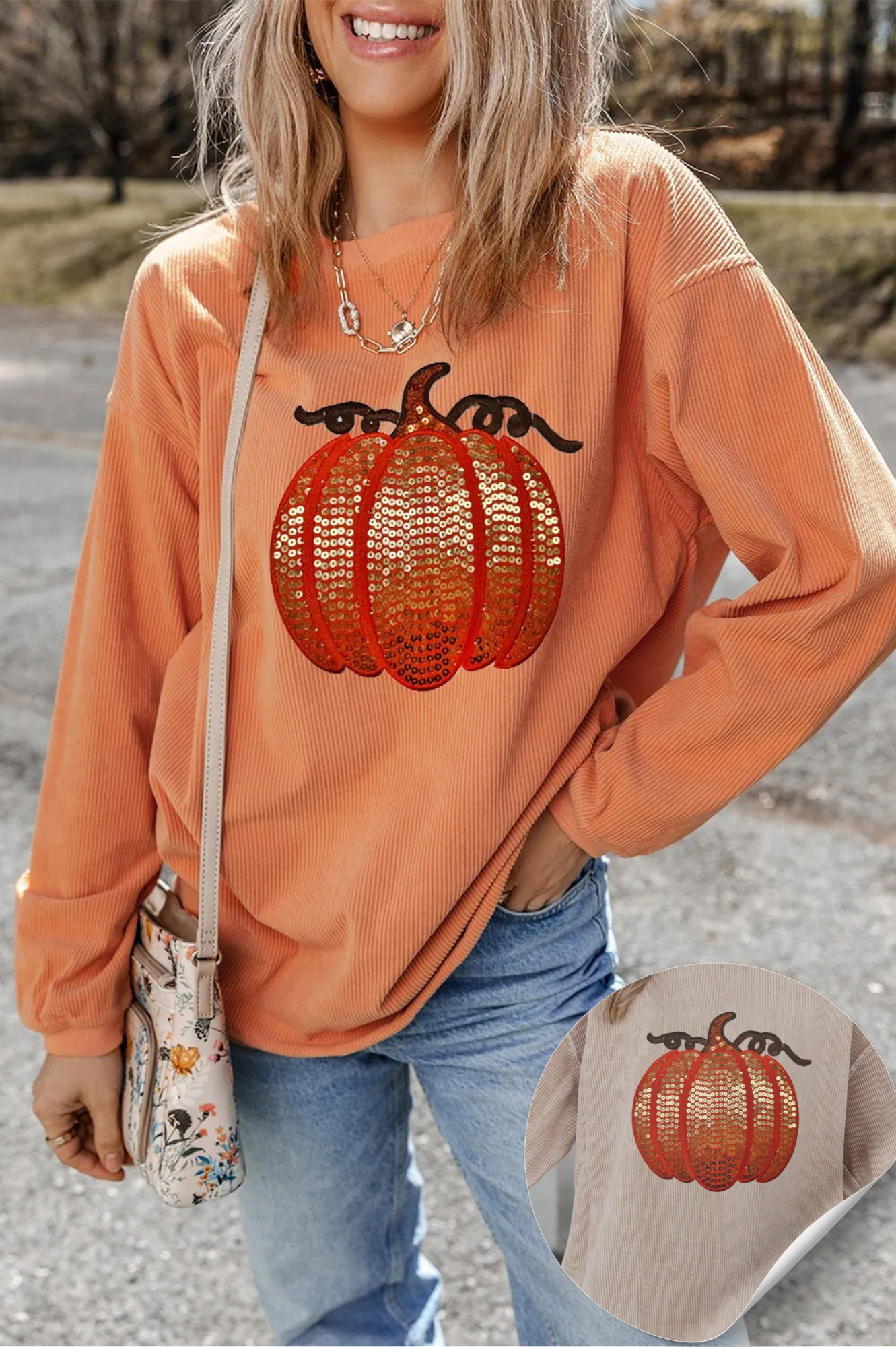 Women's Sequin Pumpkin Sweatshirt