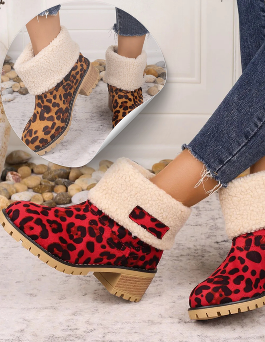 Leopard Fleece Cuffed Booties