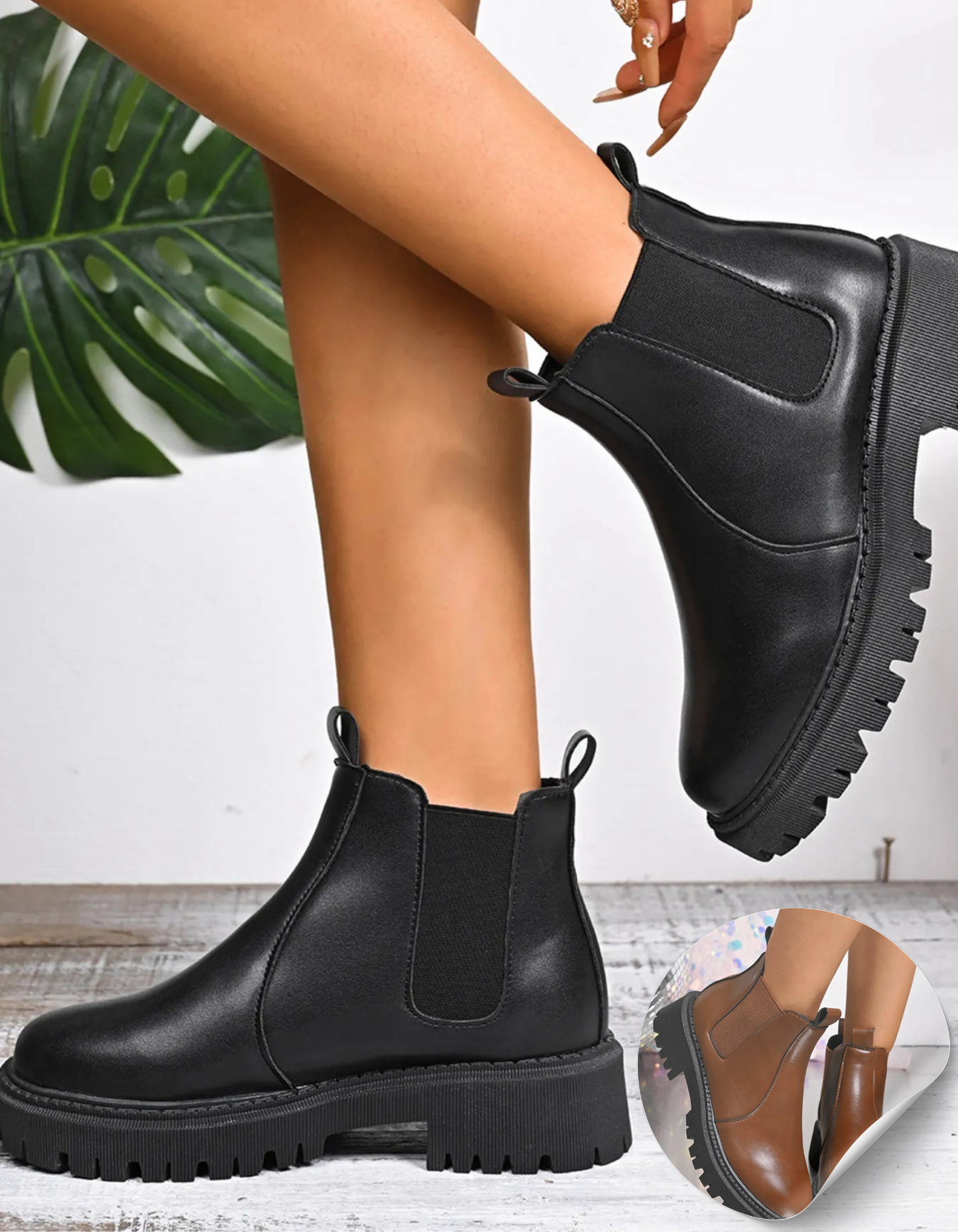 Women's Leather Combat Platform Boots