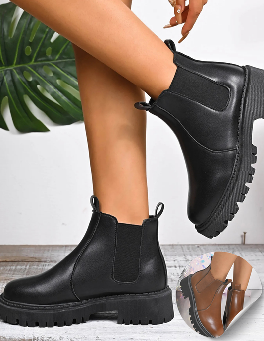 Women's Leather Combat Platform Boots