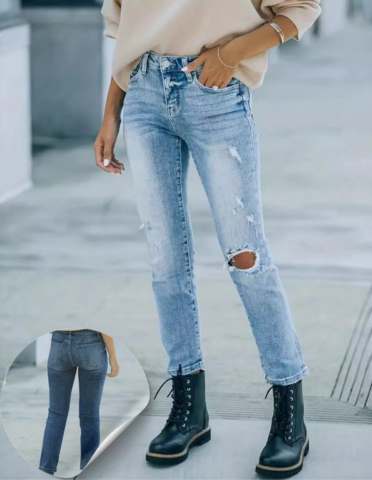 Outlaw Chic Distressed High Waist Jeans