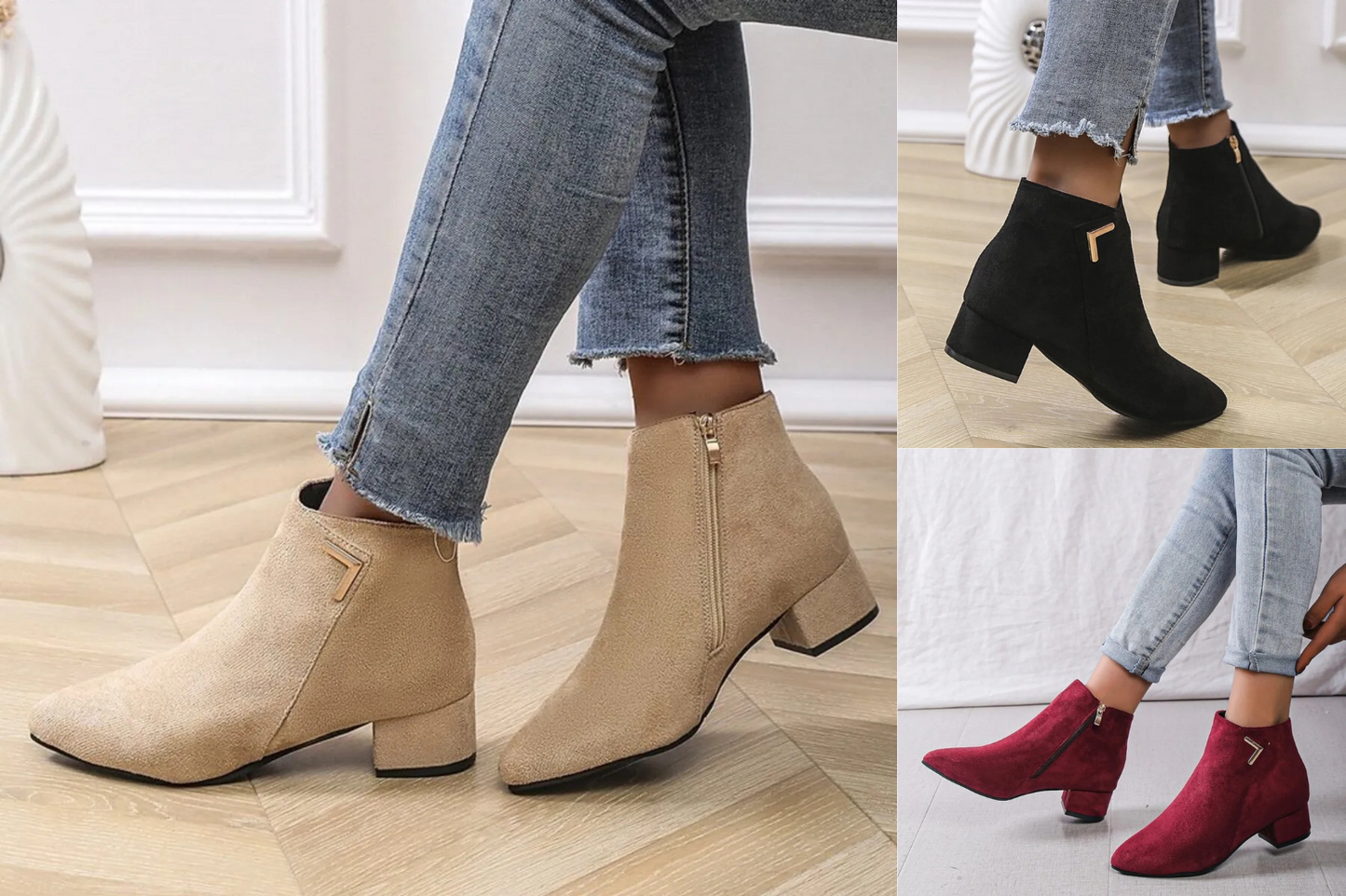 Women's Suede Zipper Booties