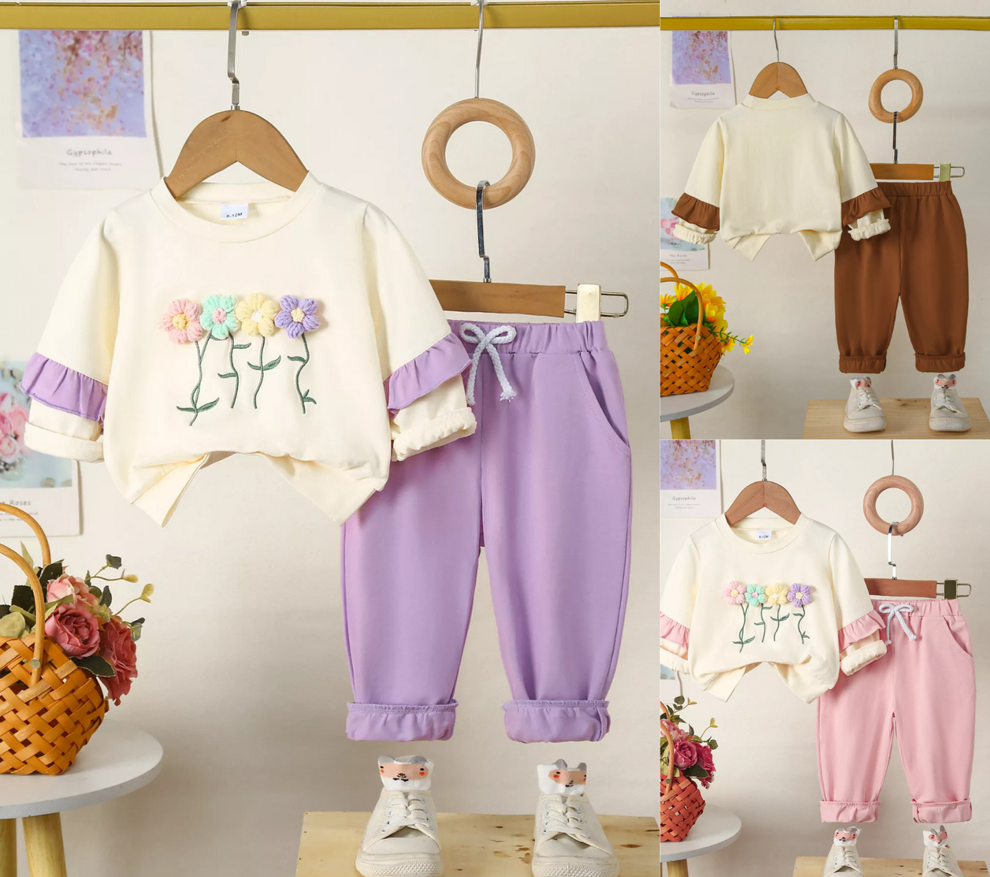 Baby Girl's Flower Sweatsuit 2pcs set