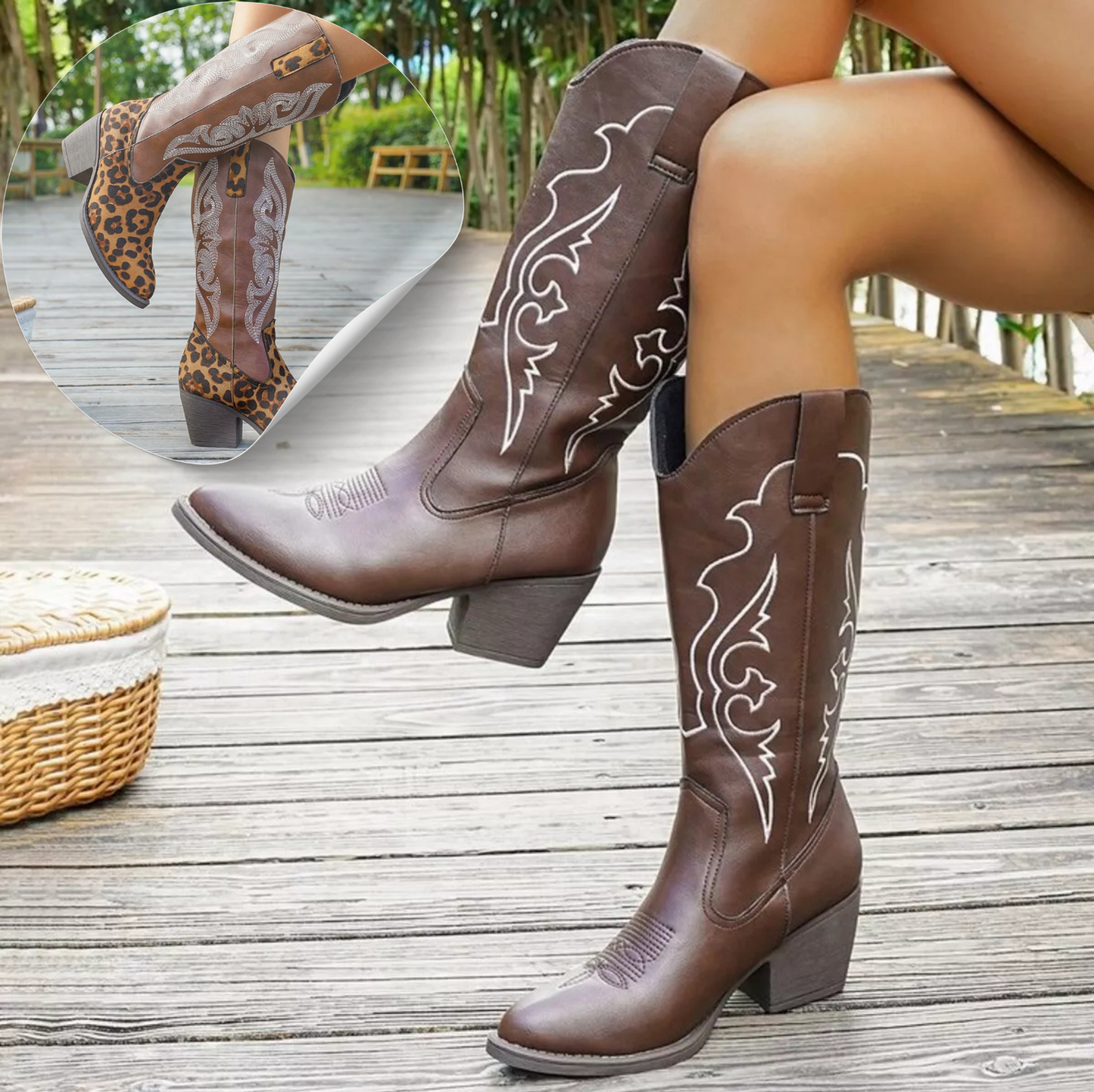 Women's Western Leather Embroidered Boots