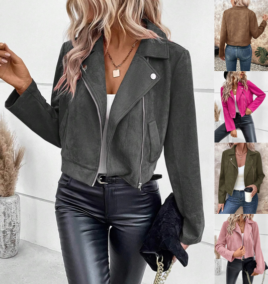 Women's Suede Cropped Biker Jacket