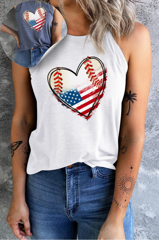 Women's American Flag Heart Baseball Tank