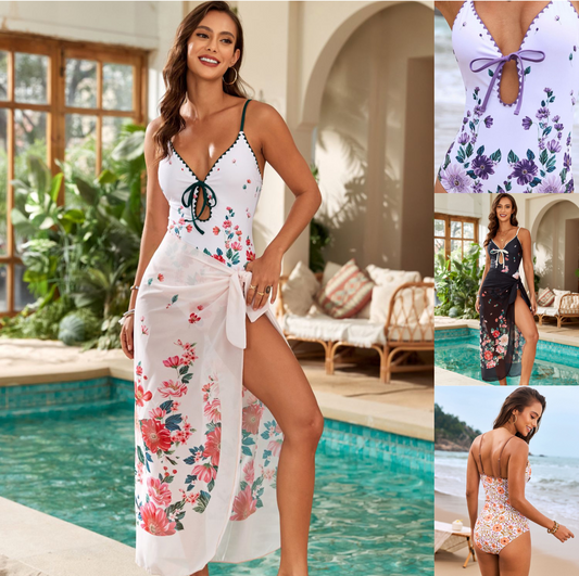 Women's Printed Front Bow Cut-Out One-Piece Swimsuit