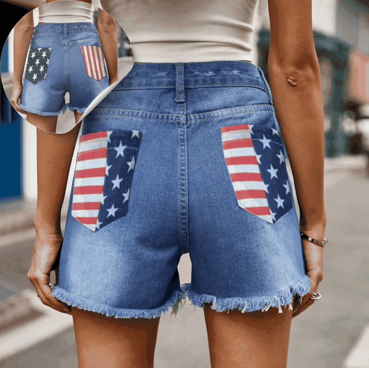 Women's American Flag Denim Shorts