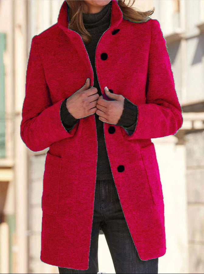 Women's Stand Collar Woolen Coat
