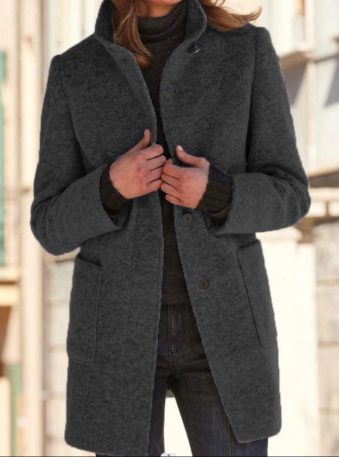 Women's Stand Collar Woolen Coat