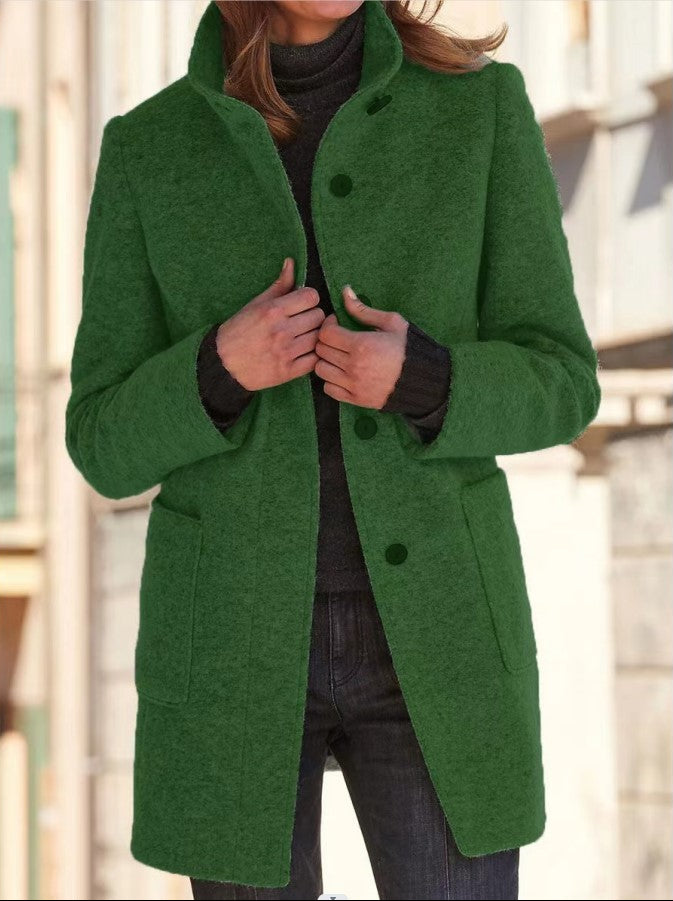 Women's Stand Collar Woolen Coat