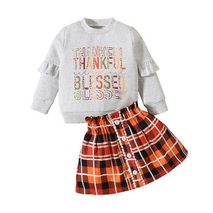 Girl's Fall Plaid Outfit 2pcs set