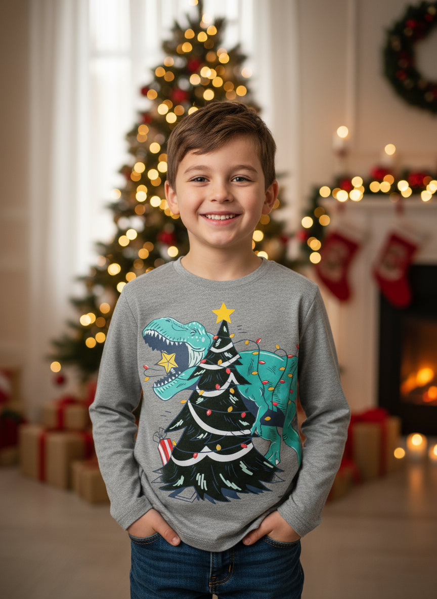Boy's Christmas Dinosaur Shirt