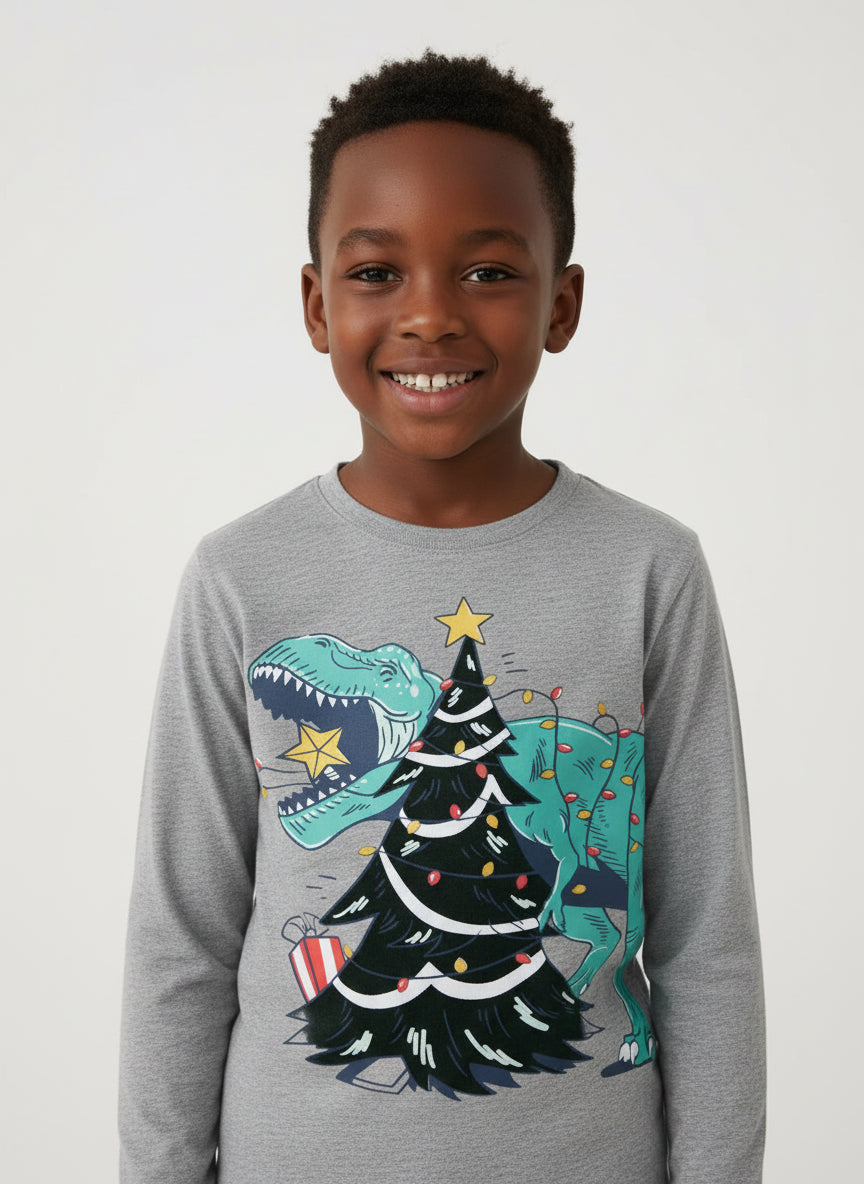 Boy's Christmas Dinosaur Shirt