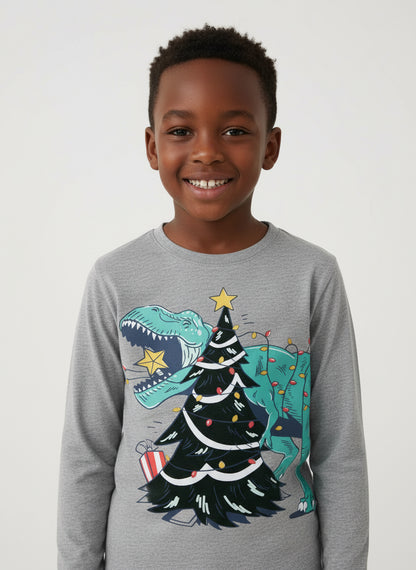 Boy's Christmas Dinosaur Shirt