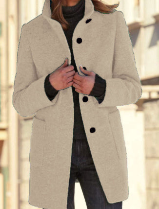 Women's Stand Collar Woolen Coat