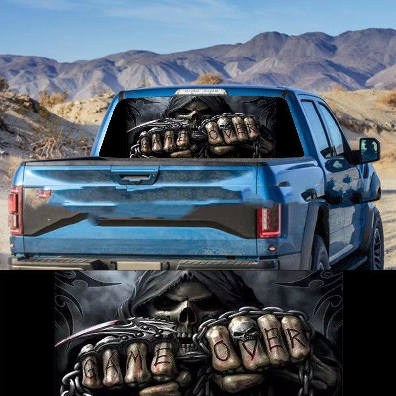 Game Over Skull Fist Rear Window Decal