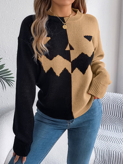 Women's Color Block Jack-O-Lantern Sweater