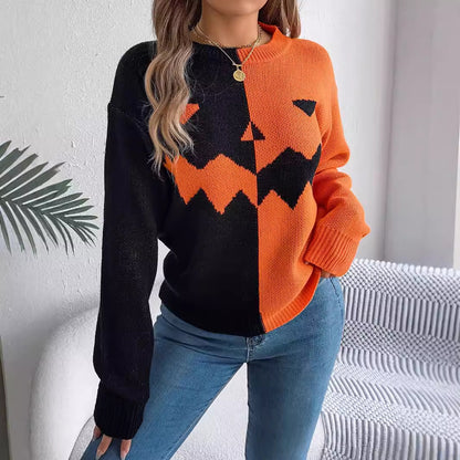 Women's Color Block Jack-O-Lantern Sweater